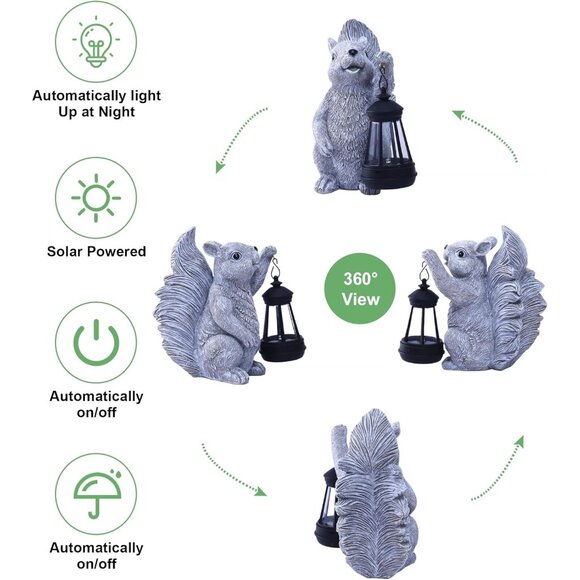 New Solar Squirrel Statues for Garden Decor - Outdoor Figurine with Lantern - Picture 5 of 7